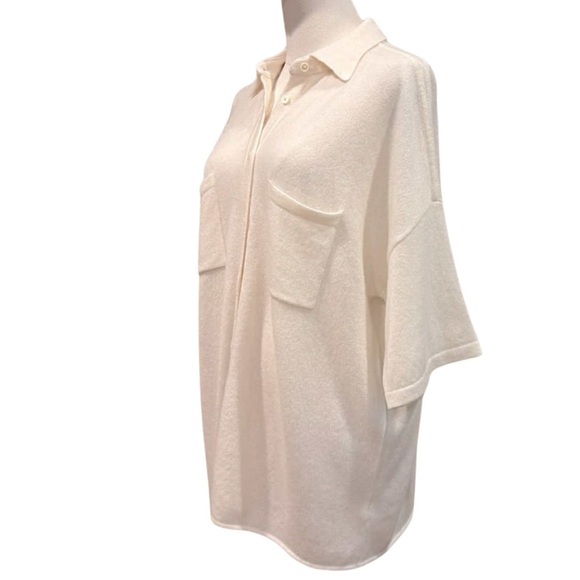 NEW NakedCashmere Ecru Rue Button-Up Cashmere Top Cream White Shirt - Picture 7 of 14